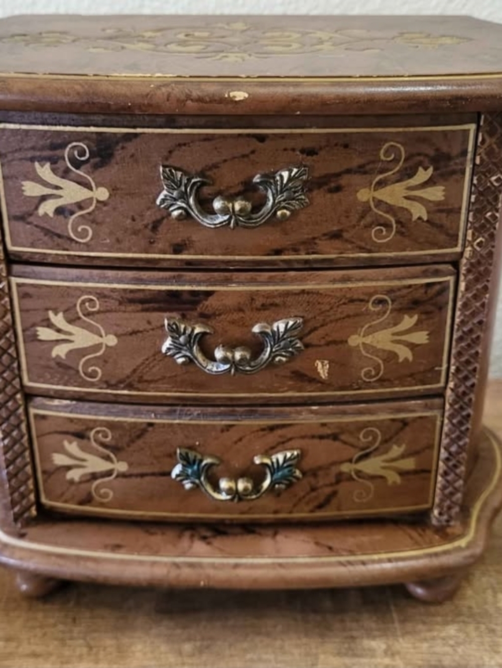 Vintage three-drawer chest jewelry box, made in Japan during the 1960s/1970s
